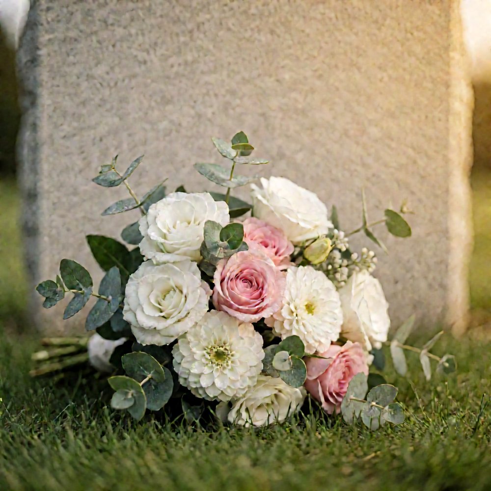 Fresh flowers left at a gravesite